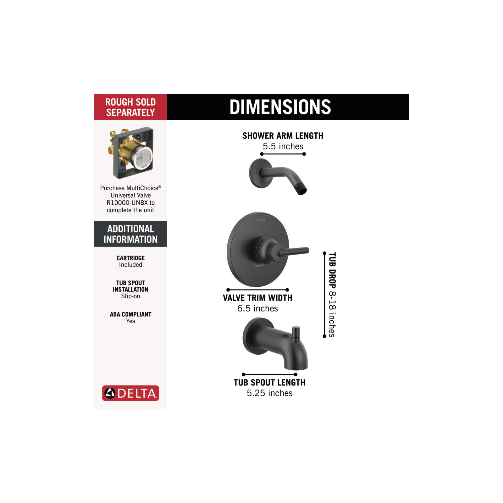 Trinsic® Tub and Shower Faucet, Matte Black