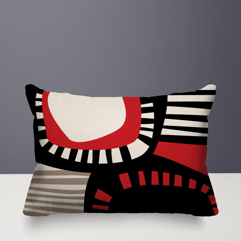 Coussin rectangulaire intérieur / extérieur Alika, Rouge / noir / blanc cassé, H 18 po x l 25 po