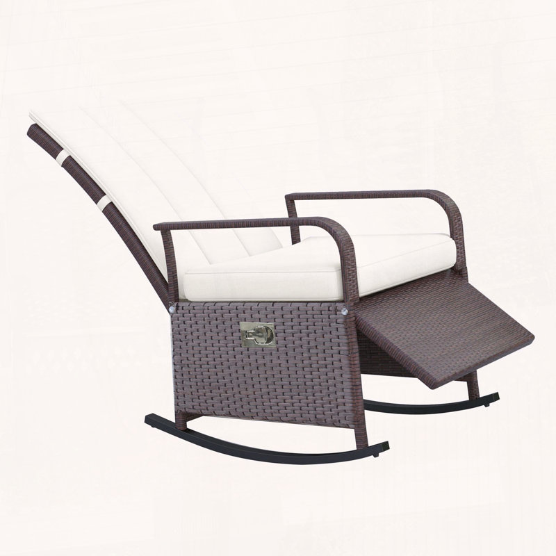 Outsunny Adjustable Reclining PE Rattan Rocking Chair with Cushions