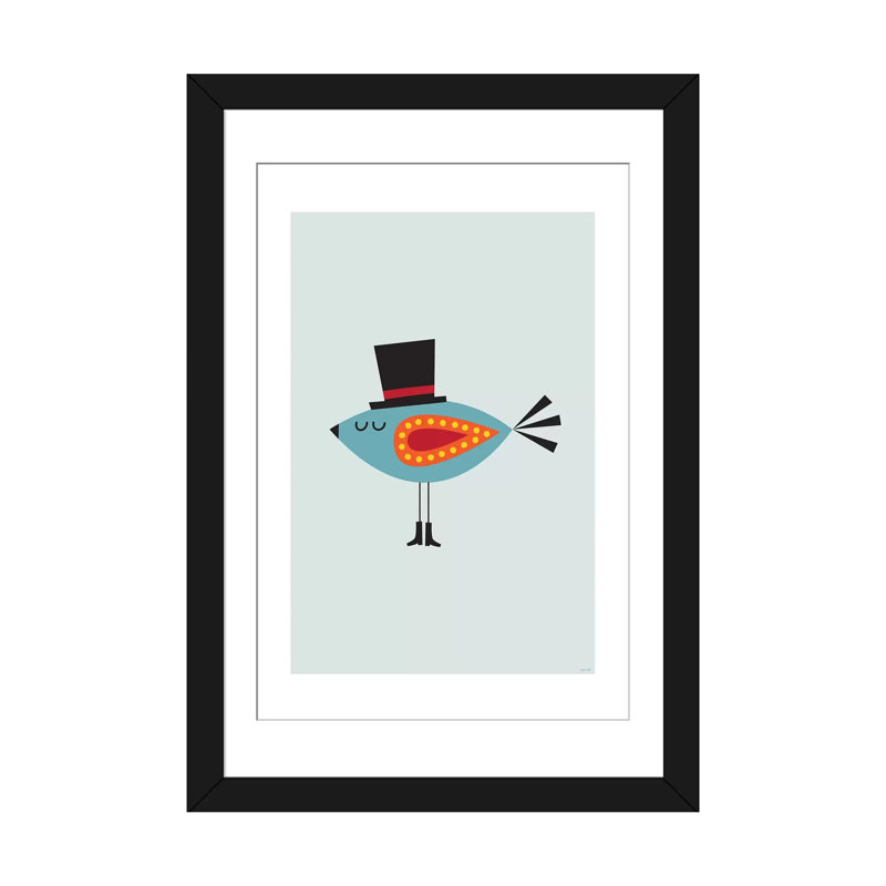 Bird (Turquoise), impression sur toile tendue, H 24 po x l 16 po x P 1 po, Papier beaux-arts encadré noir