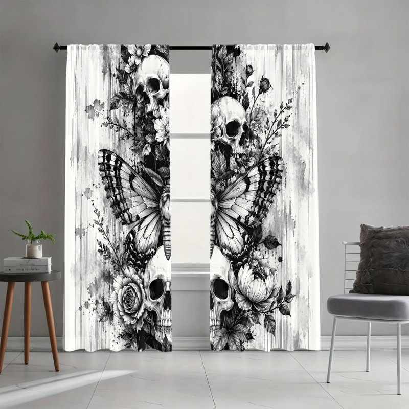 Rideaux filtrant la lumière à motif floral papillon 2PCS, L 52 po x H 84 po x 2 pièces