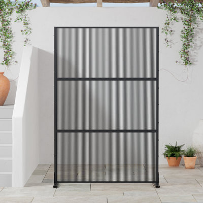 72"H Black 3-Panel Privacy Screen Woven Room Divider Decorative Metal Garden Arbor Freestanding Patio Trellis