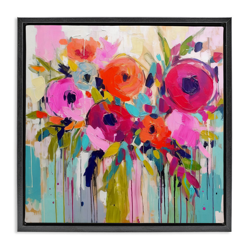 "Bold Drip Roses", art mural encadré par Irena Orlov, Cadre flottant noir de jais, H 25 po x l 25 po