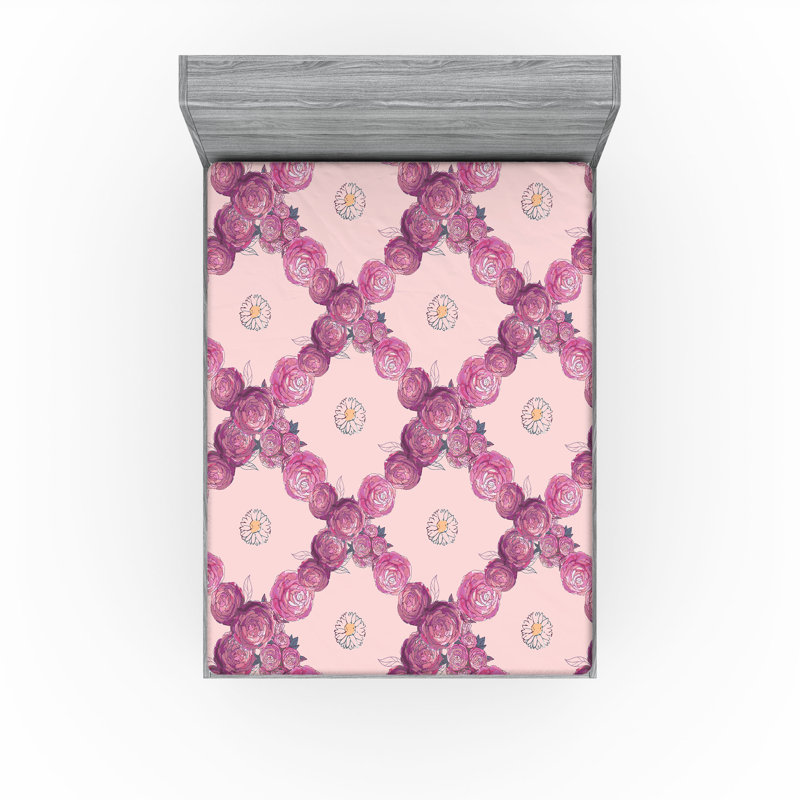 Drap-housse floral à carreaux Ambesonne, Drap-housse grand