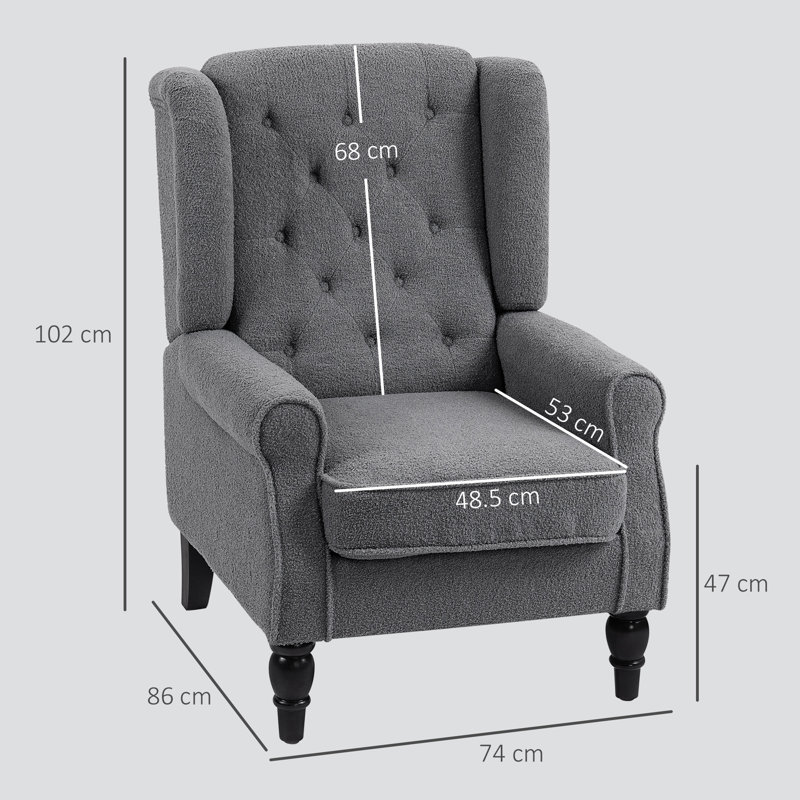 Upholstered Armchair, Charcoal Grey Polyester, Foam