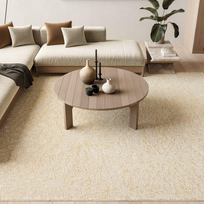 Ebern Designs Rhodes Ivory Gold Modern Indoor Rug, Rectangle 3'11" x 5'11"