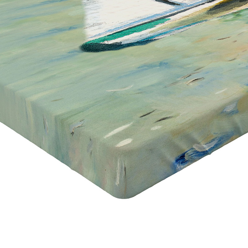 Ensemble de 2 draps-housses Ambesonne Art Monet, bateau à voile TwinXL bleu pâle et blanc, Drap-housse simple TG