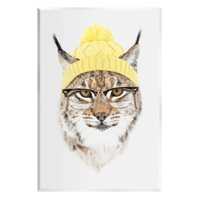 Bonnet Bobcat Hipster, art de la giclée par Robert Farkas, H 19 po x l 13 po x P 0,5 po, Bois