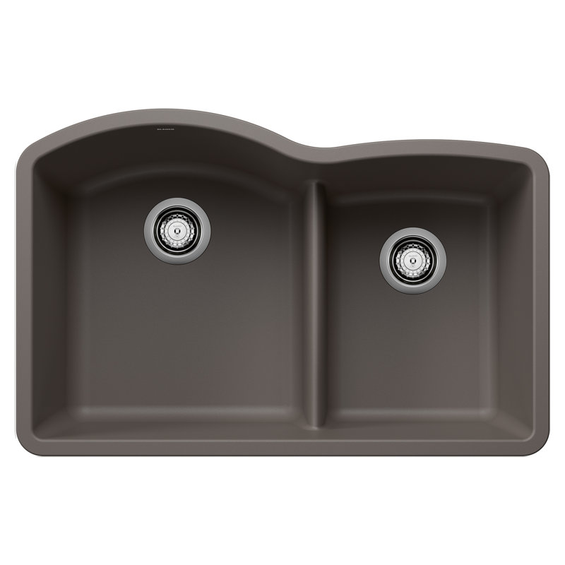 Diamond SILGRANIT 32" 60/40 Double Bowl Undermount Kitchen Sink with Low Divide, Volcano Gray