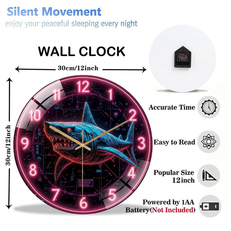 Horloge murale Neon Shark