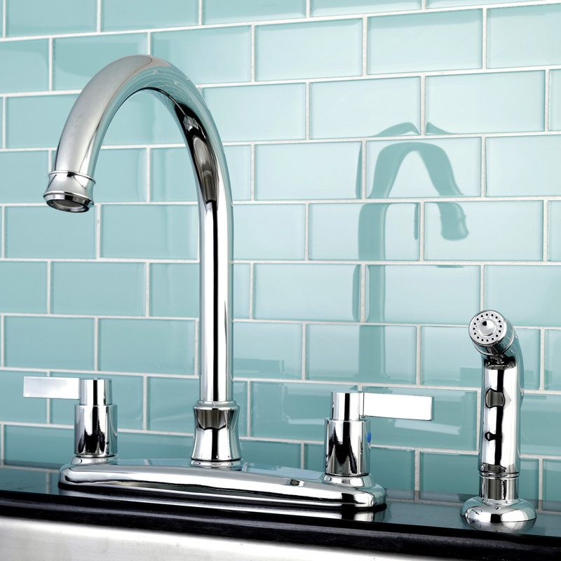 Kingston Brass NuvoFusion Two-Handle 4-Hole 8" Centerset Kitchen Faucet with Side Sprayer, Polished Chrome