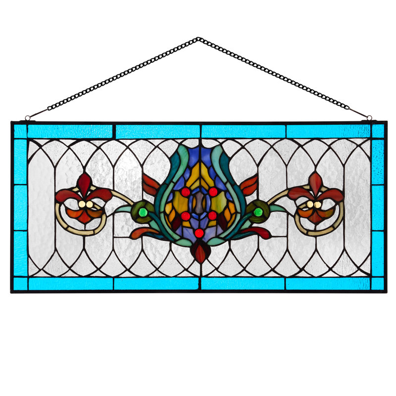 30"L Fleur De Lis Horizontal Pub-Stained Glass Panel