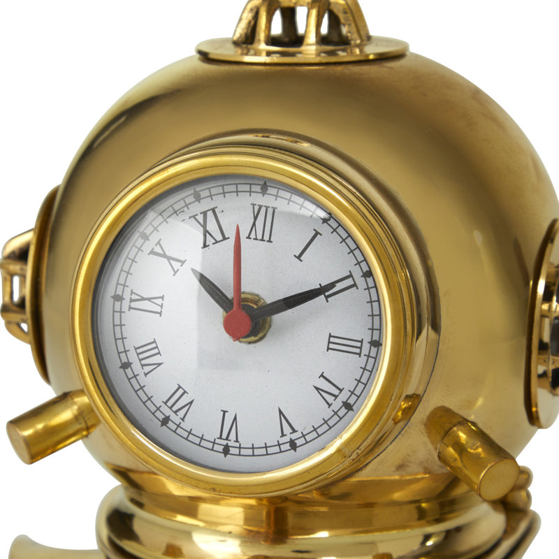 Horloge nautique en laiton, Or, H 7,85 po x l 7,75 po x P 7 po