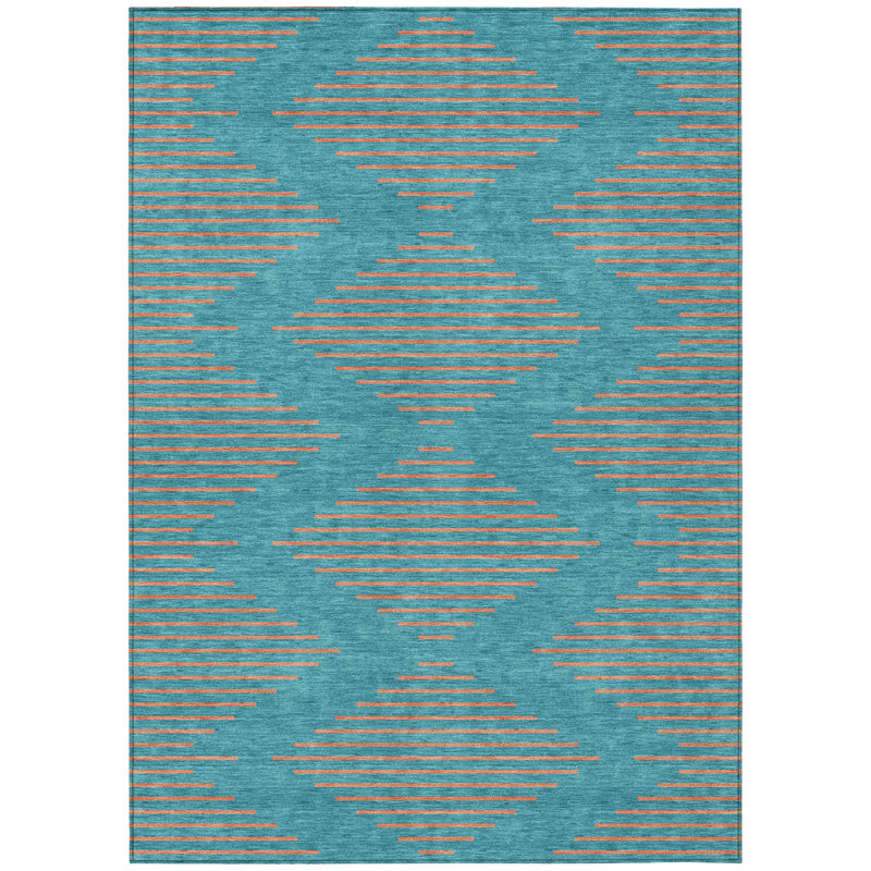 Tapis intérieur / extérieur bleu sarcelle lavable géométrique 8 pi x 10 pi HomeRoots