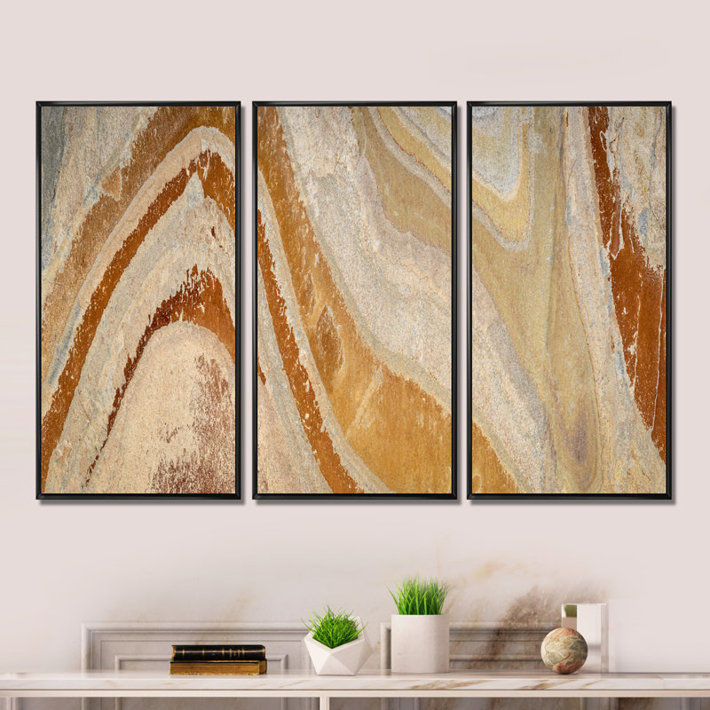 «Colorful Slate Stone», peinture sur toile flottante 3 pièces, Noir, H 28 po x l 36 po