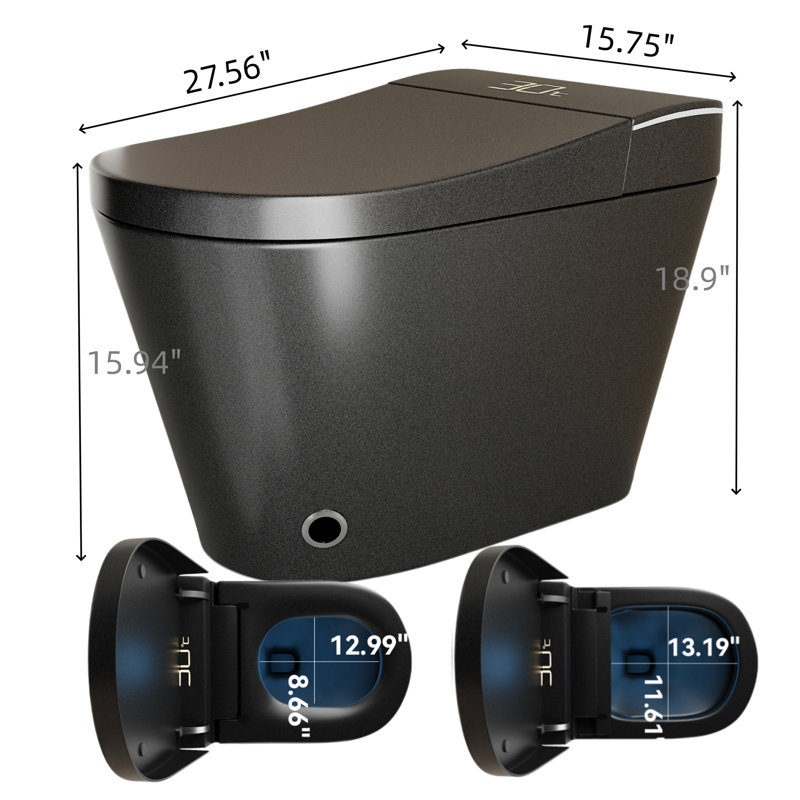 One Piece Smart Toilet with Bidet Built In, Auto Open/Close Seat, Warm Water Wash & Dryer, Heated Seat, Night Light, Foot Sensor, Remote Control, Black