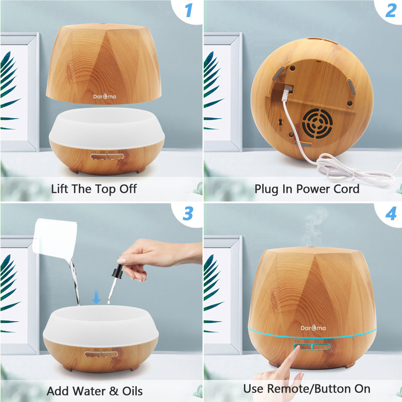 DAROMA 550ML Remote Essential Oil Diffuser, Light Wood