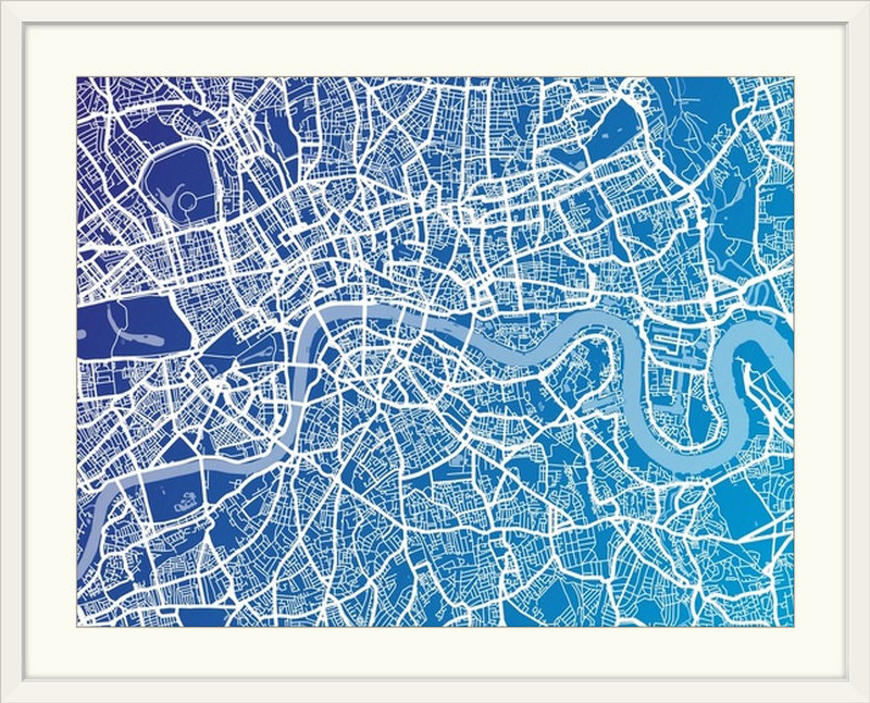 «London Map» par Bellen, impression, H 35 po x l 44 po x P 1 po, Cadre blanc