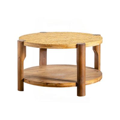 Round Coffee Table with Solid Wood for Living Room, 2-Tier Round Coffee Table with Storage Shelf, Mid Century Modern Coffee Table , Home Small Space,