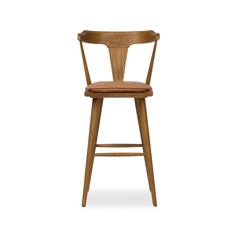 Tabouret Boid, Bar Stool (29.94" Seat Height), Chêne sable, Selle de whisky / cuir véritable