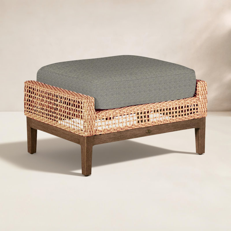 Repose-pieds tissé péninsule - Raphia clair / bois de santal, Pas de passepoil + bourre standard, Intermix écorce