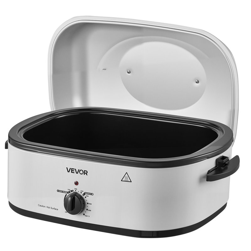 Rôtissoire électrique, 18 pintes, plat à rôtir pour dinde, blanc, puissance 1450 W, couvercle métallique auto-arrosant, thermostat réglable de 65 à 230 °C, appareil de cuisson de comptoir avec fonction décongélation/réchauffage, plat et grille amovibles