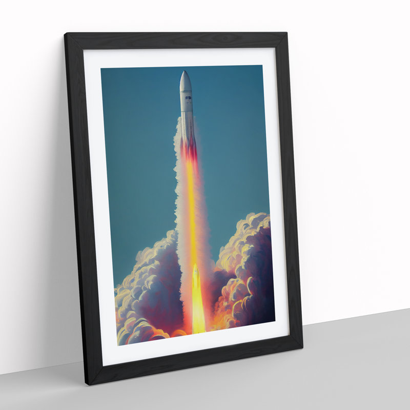 Enigmatic Spaceship Rocket - Single Picture Frame Print, Black, 64cm H x 46cm W x 2cm D