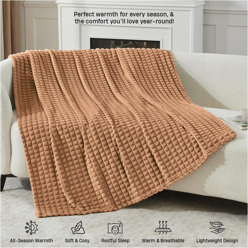 Premium Throw Blanket Soft Plush Warm Cosy Lightweight Decorative Blanket for Sofa Couch Bed Living Room Bedroom All Season Use