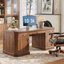 Bureau de direction classique 59 po avec rangement, bureau de direction victorien avec station de recharge, plateau à clavier, 3 tiroirs, 2 armoires de rangement et 2 piédestaux, assemblage facile, noyer foncé