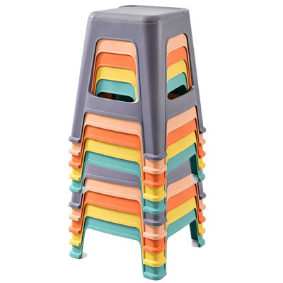 10 Pack Stackable Classroom Stools, 18.8" Height Colorful Nesting Plastic Stool, Portable Backless Chairs Flexible Seating For Kindergarten, Classroom, Elementary School, Middle School, Office, Home