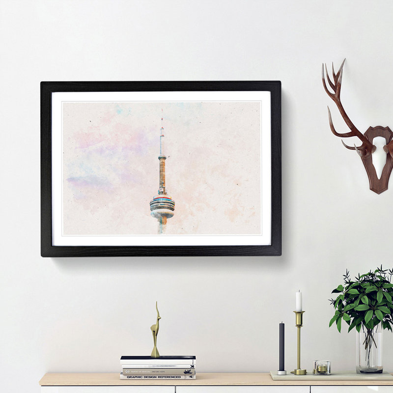 The CN Tower in Toronto Canada - Picture Frame Painting Print, Black Framed, 62cm H x 87cm W x 2cm D