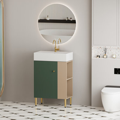 21.6" Bathroom Vanity with Soft-Close Door, Ceramic Sink & Open Storage Shelf