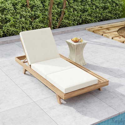 Ensemble de méridienne, espace disponible sur un côté, bois d'acacia massif brun clair avec coussin de détente (crème et triple pli) - version gris foncé assortie disponible