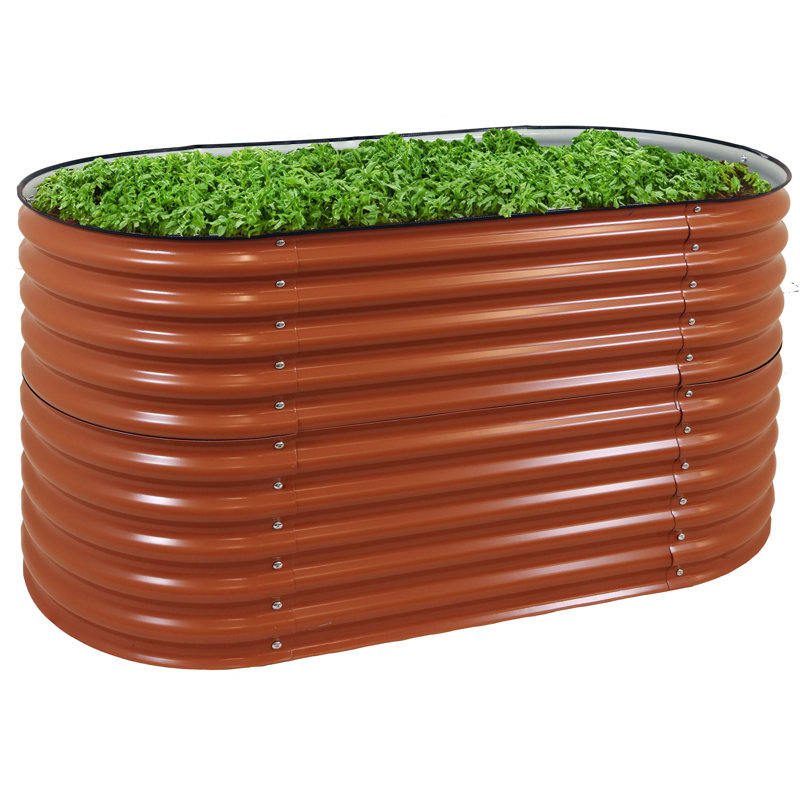 Lit de jardin surélevé ovale en acier Lemark - brun - 63 po, H 32 po x l 62,5 po x P 32 po, Brun