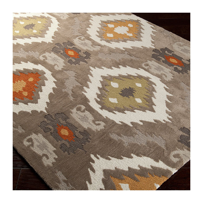 Tapis brun / crème touffeté à la main Dolly Ikat, Rectangle 8 pi x 11 pi