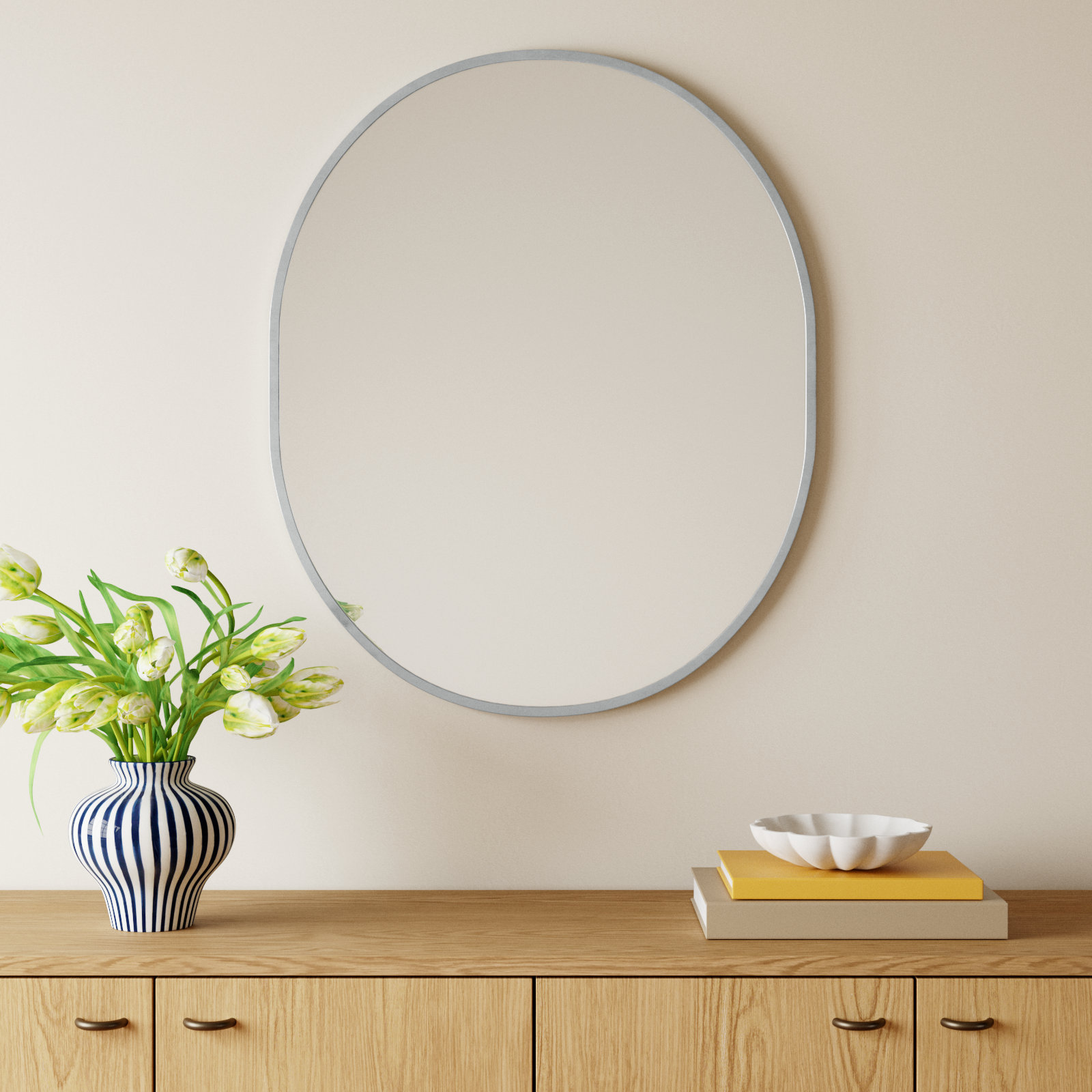 Sabine Metal Pill Wall Mirror, Silver, 36" x 30"