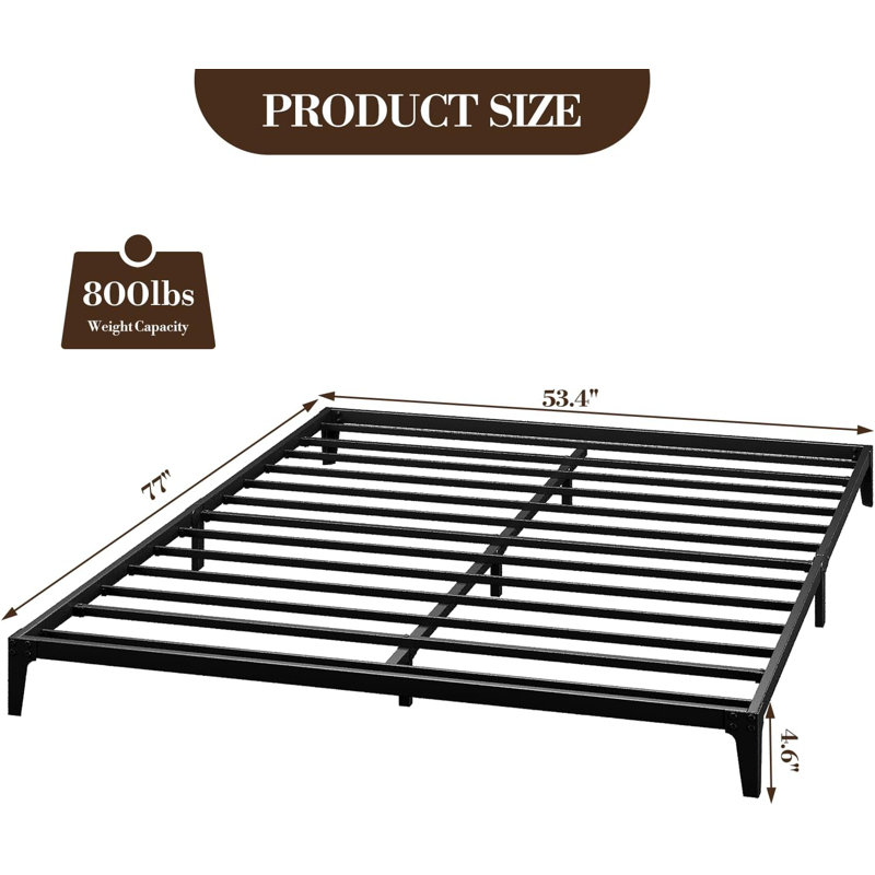 Cadre de lit simple / double / grand de 6 pouces, cadre de lit plateforme en métal robuste, 14 pouces / taille simple