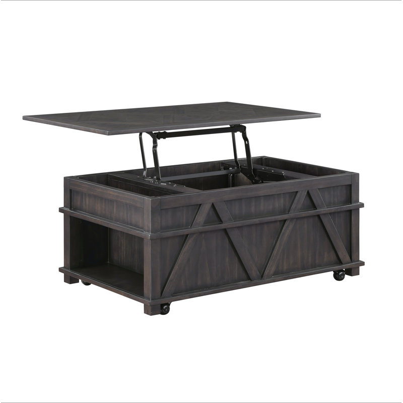 Table basse traditionnelle à plateau relevable rustique avec rangement brun