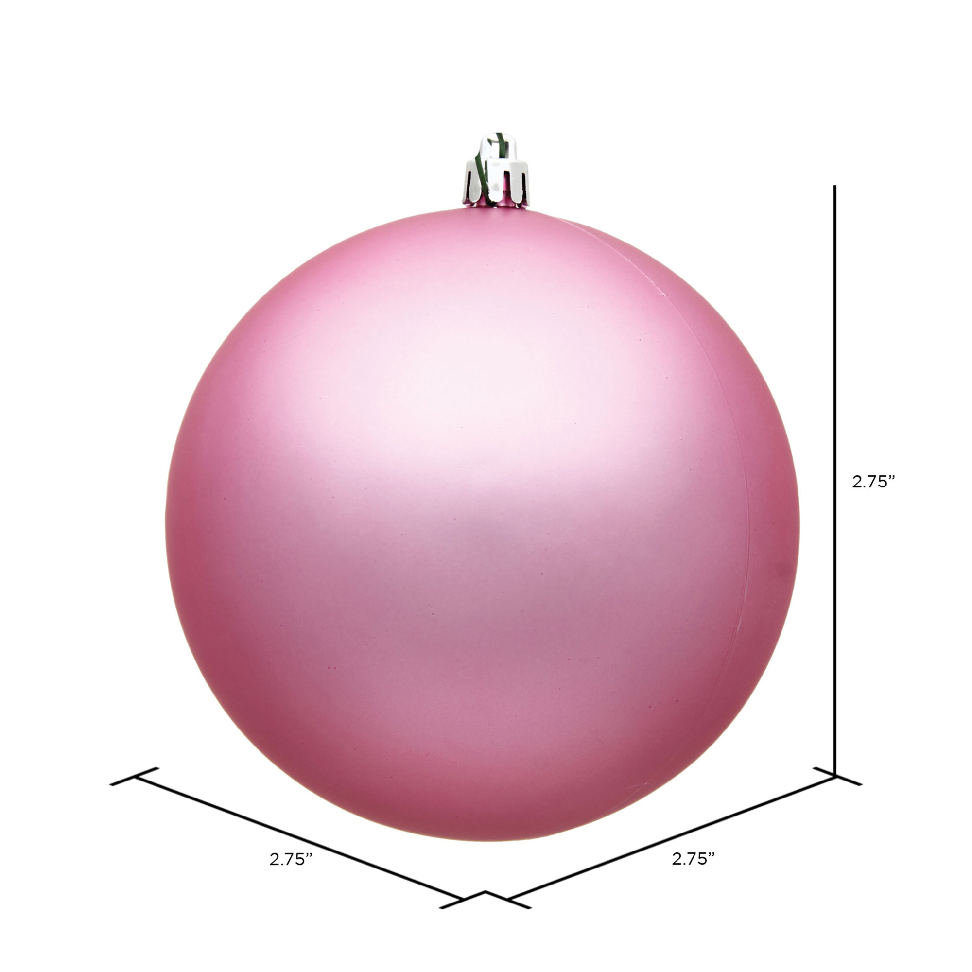 Holiday Décor Ball Ornament, Matte Pink, 2.75" H x 2.75" W x 2.75" D