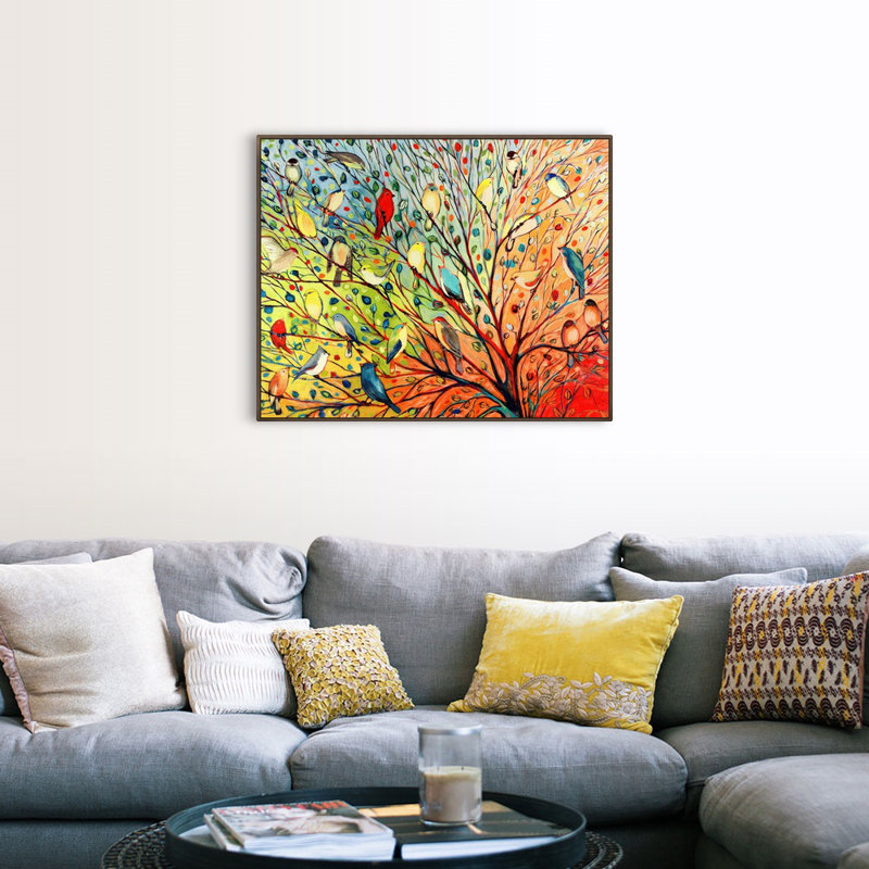 «Twenty Seven Birds», reproduction d'impression, H 34 po x l 42 po, Impression encadrée sans passe-partout, Noyer