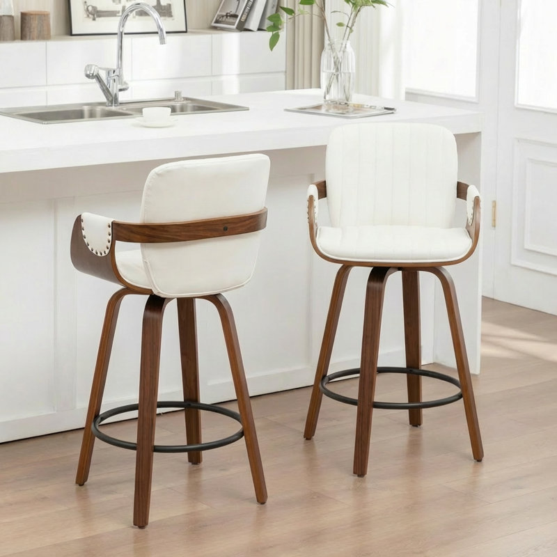Tabouret de comptoir pivotant avec structure en bois Youngstown, Blanc