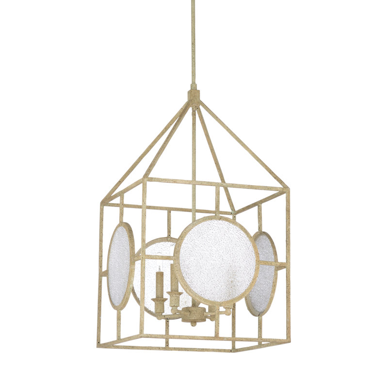 Aged White Mini Chandelier with Clear Crackle Glass