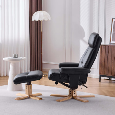 Fauteuil d'appoint pivotant à 360 ° en cuir polyuréthane chauffant, fauteuil avec repose-pieds, confort ergonomique pour le salon, coin lecture, petit canapé simple pour chambre à coucher, bureau, appartement