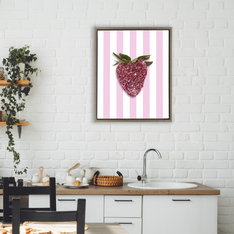 Cadre flottant scintillant fraise sur rayures vertes, design par Lish Creative, 21 x 17, Montalcino orme flottant encadré