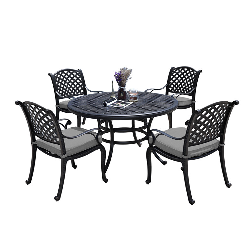 5-Piece Cast Aluminum Round Dining Set, Gray