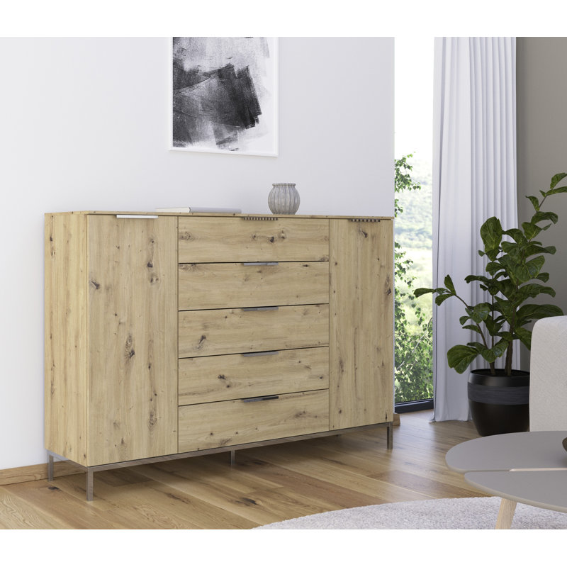 5 - Drawer Chest of Drawers, Oak/Chrome