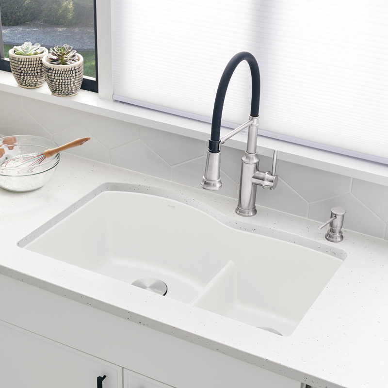 Diamond SILGRANIT 32" L x 20.88" W Double Bowl Undermount Kitchen Sink with Low Divide, Truffle