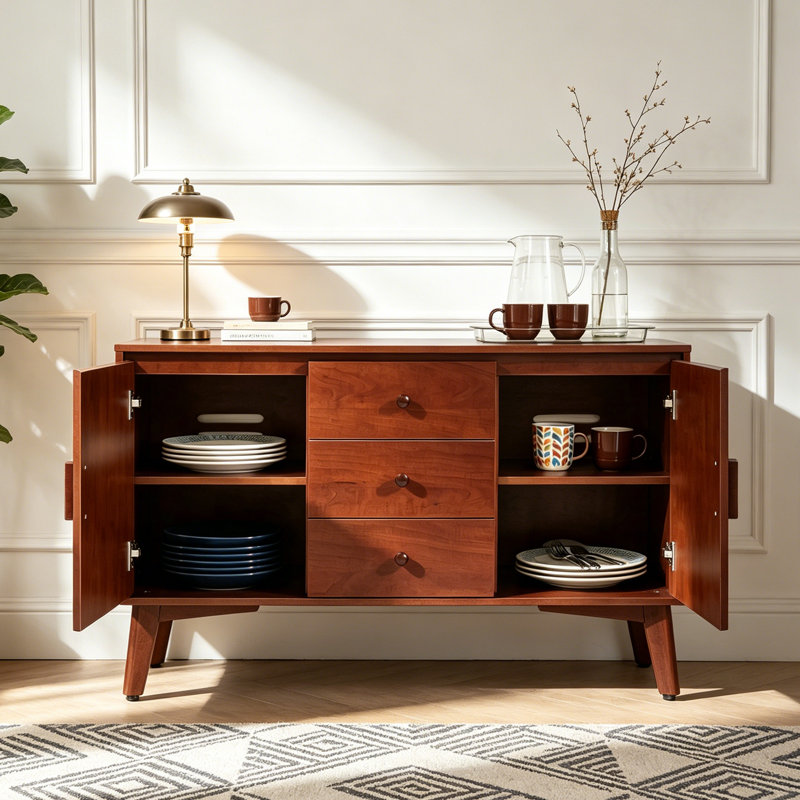 Buffet Mid-Century avec portes et tiroirs de rangement pour le salon