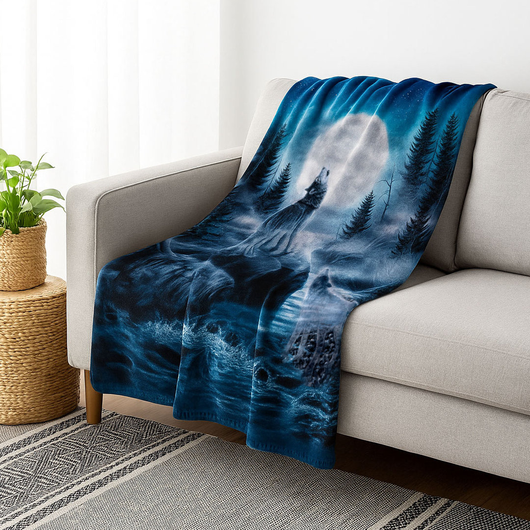 Wolf Blanket - 80x92-Inch Printed Howling Wolf Moon Blanket - Plush Thick 8lb Faux Mink Queen Throw for Couches, Sofas, or Beds by Lavish Home Lavish Home