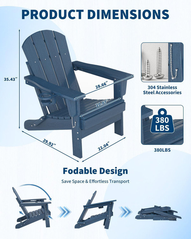 Set of 3 Folding HDPE Adirondack Chairs with Cup Holders, Wood-Grain All-Weather Outdoor Patio Seating for Decks, Gardens, Fire Pit
